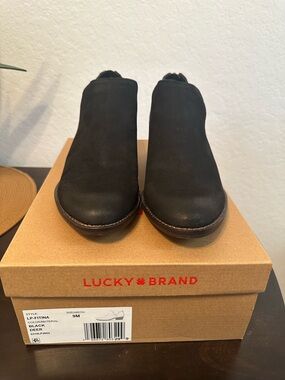 Lucky Brand Black Deer Leather Slip-On Booties